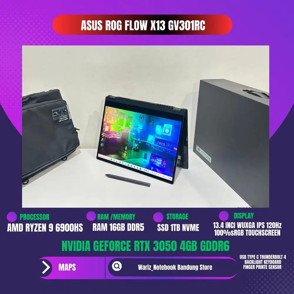 ASUS ROG FLOW X13 GV301RC RYZEN 9 6900HS NVIDIA RTX 3050 RAM 16GB 1TB