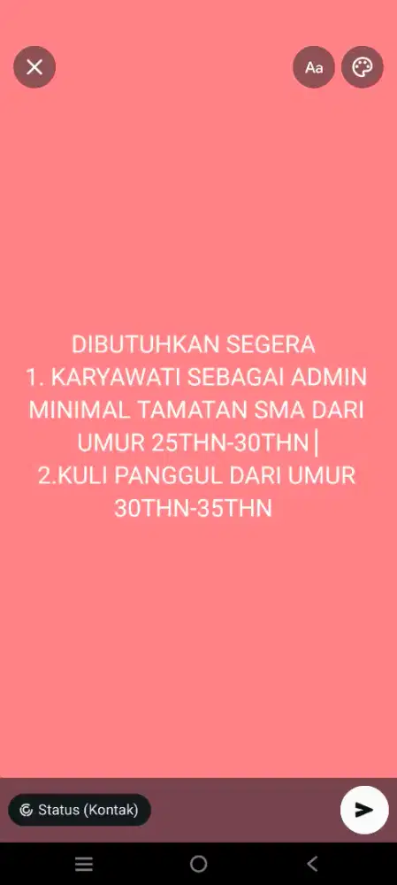 LOWONGAN KERJA ADMIN DAN KULI