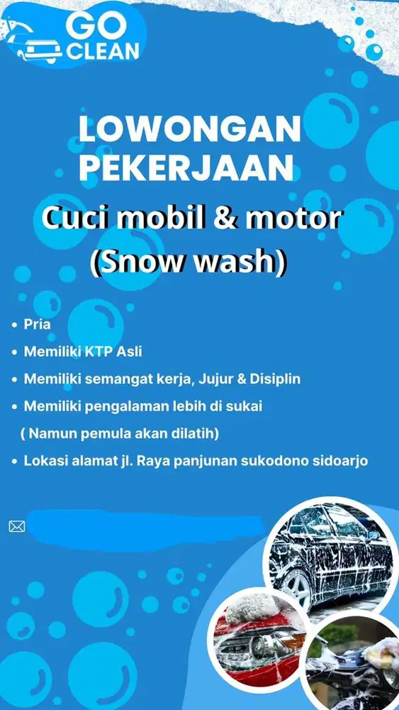 Lowongan kerja cuci motor dan mobil.