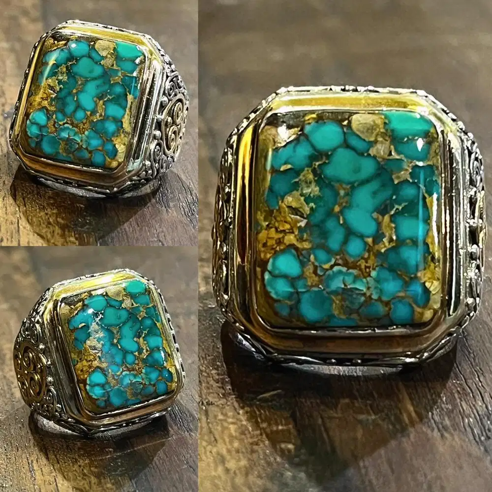 Cincin Natural Turquoise Phyrus Pirus Persia Kotak Material TOP