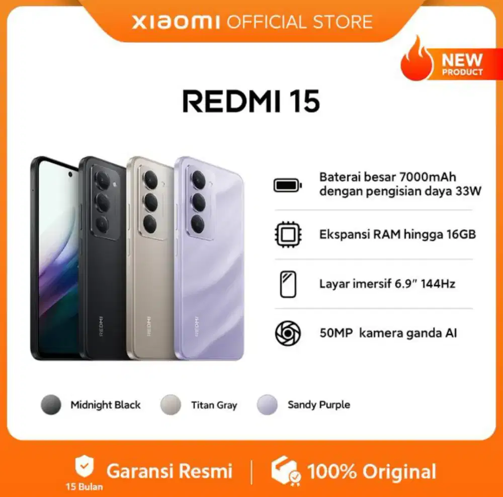 Redmi 15 256/8+8gb Baterai 7000mAh Garansi Resmi 100% ORIGINAL