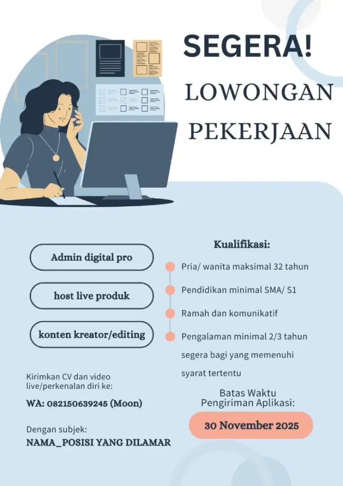 Loker pilih admin, host live, konten kreator editor