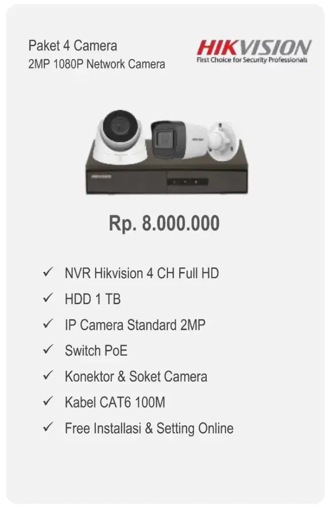 PAKET IP CAMERA 4 KAMERA HIKVISION