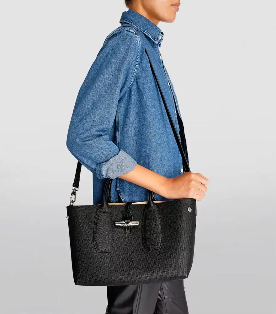 Longchamp Roseau Medium Top Handle Leather Black