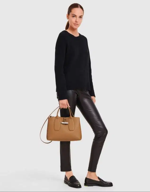 Longchamp Roseau Medium Top Handle Leather Natural/Tan