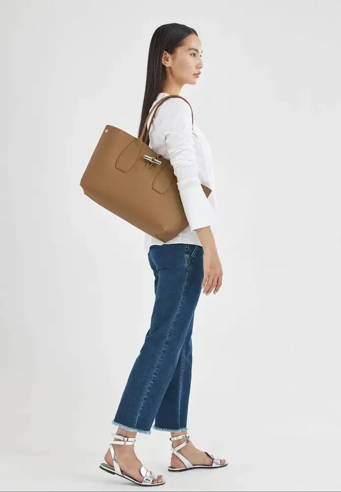 Longchamp Roseau Medium Top Handle Leather Natural/Tan