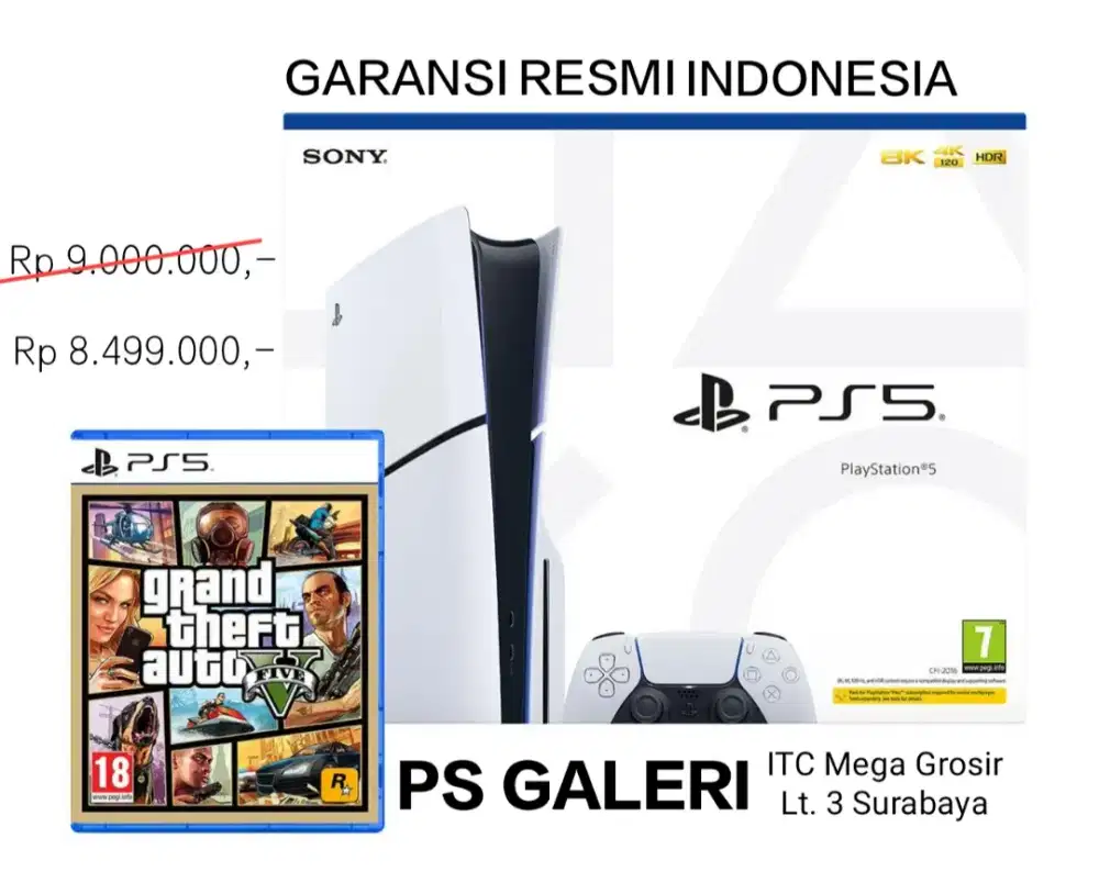 PS5 SLIM DISC bonus GTA V Garansi Resmi Indonesia