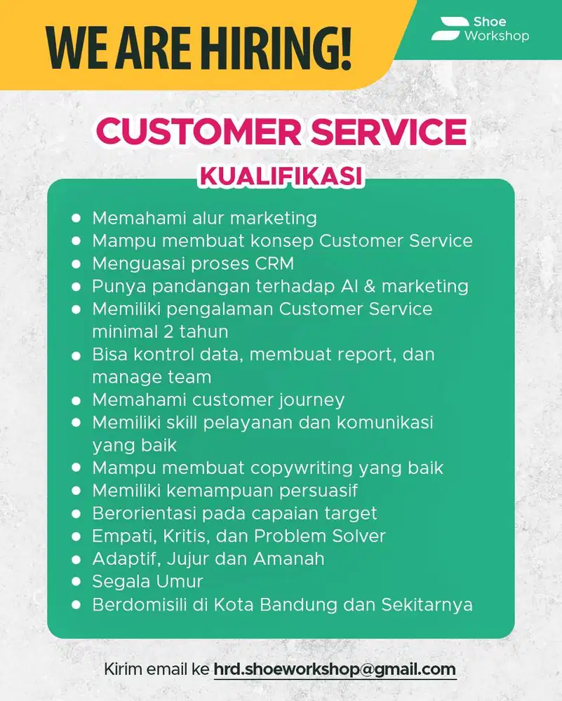 Lowongan pekerjaan Customer Service & Shoe Technician - Tukang Sol