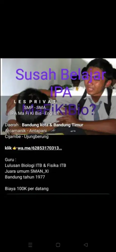 Les Private ( Ekonomis 100 k / DTG ) Guru Lulusan Biologi ITB