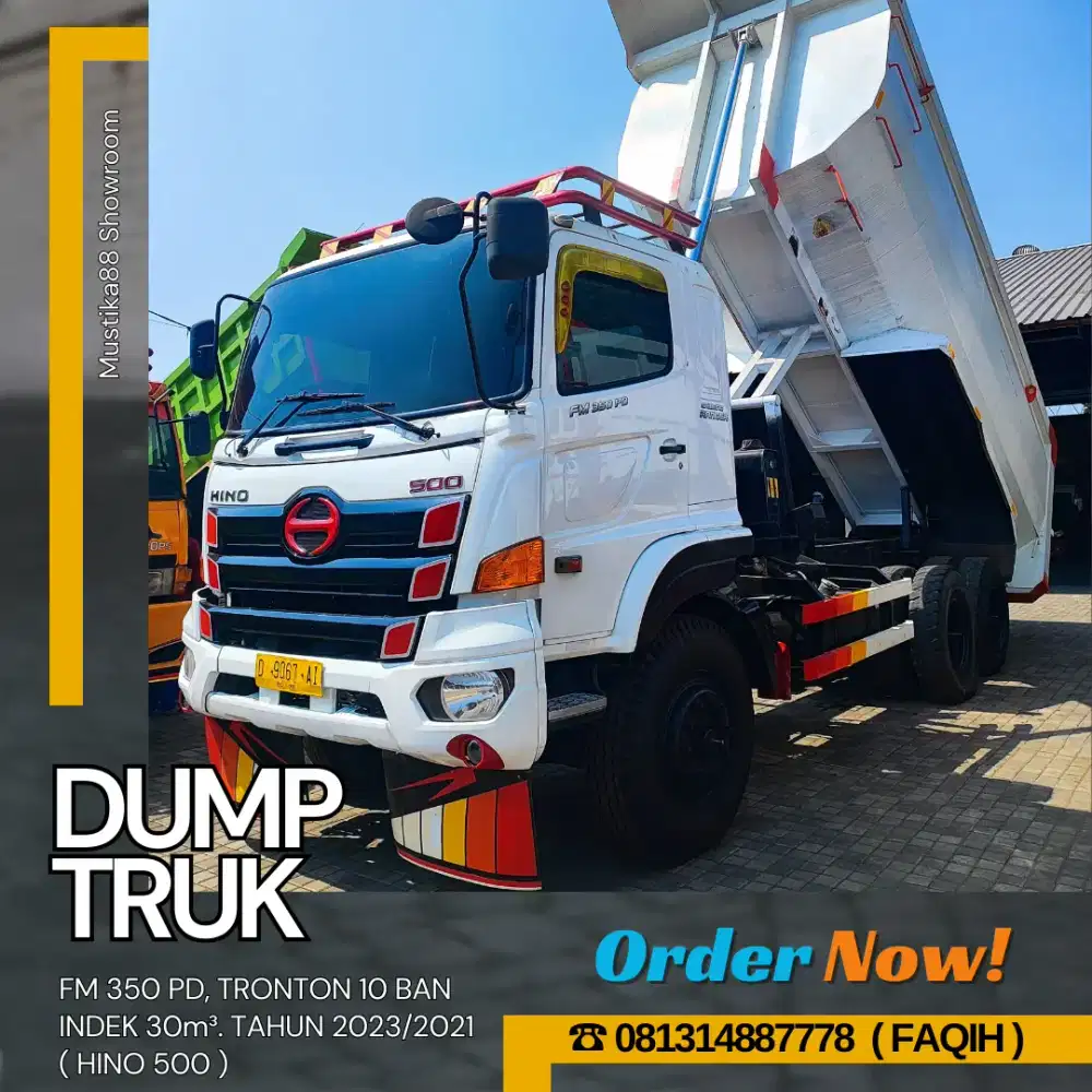 DUMP TRUK HINO 500 FM 350 PD, TRONTON R10, INDEK 30M³, TH. 2021/2023