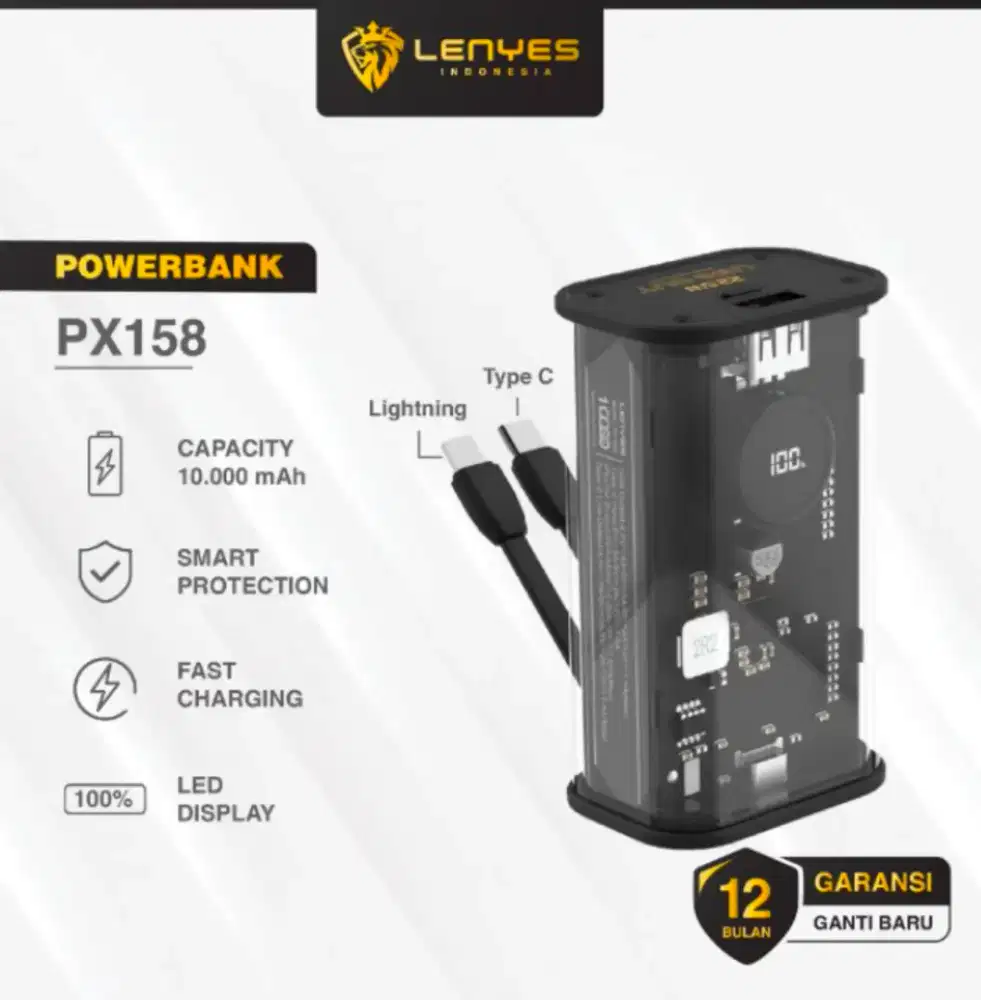 Powerbank Lenyes 10.000 Mah Transparant Fast Charging