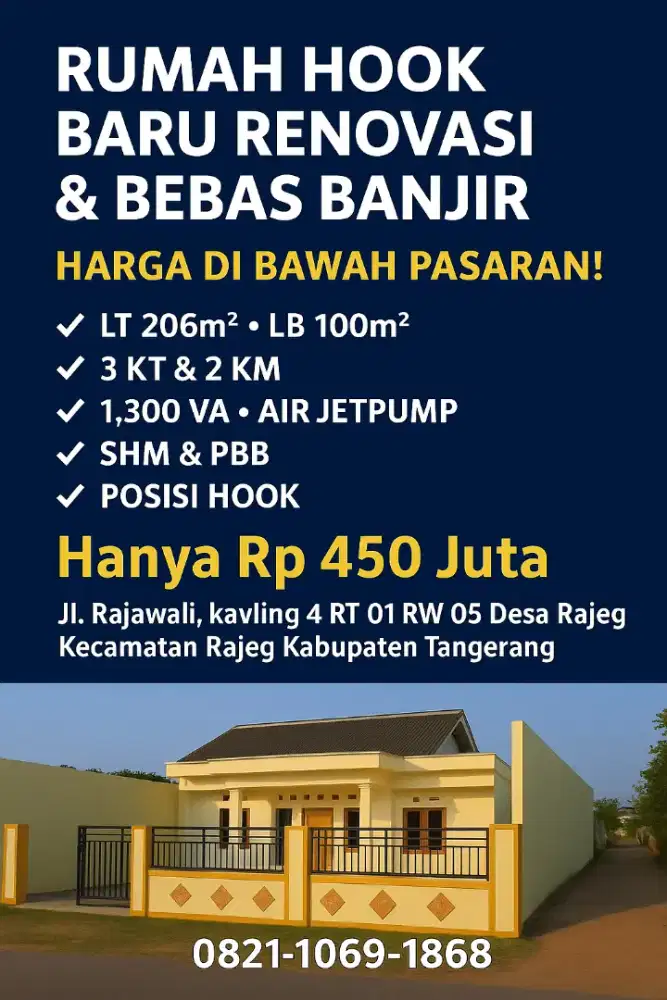 Dijual BU Rumah Hook Anti Banjir & Siap Huni