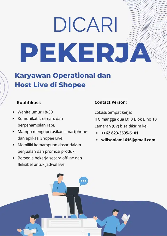 Dicari karyawanti untuk toko dan host live
