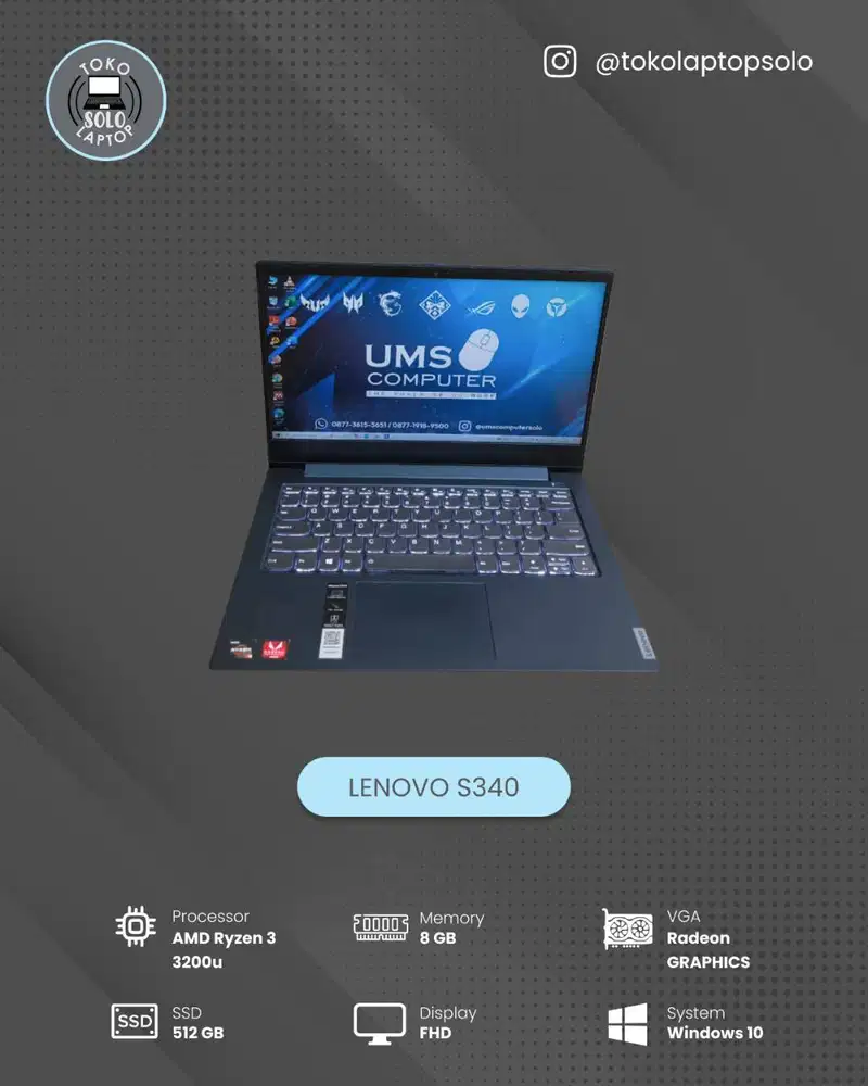LENOVO S340 AMD RYZEN 3 3200U Ram 8GB SSD 512GB FHD