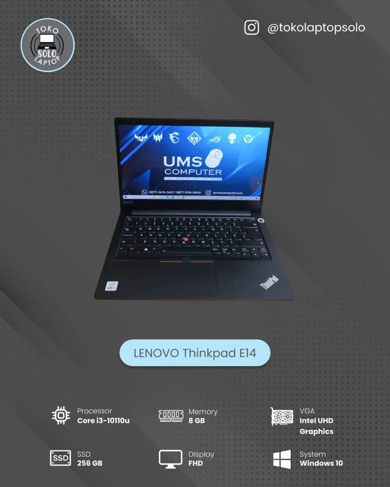 LENVO THINKPAD E14 CORE I3 10110U Ram 8GB SSD 256GB FHD