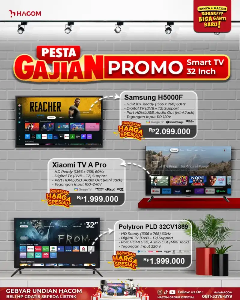 Promo gajian smart TV 32 inc samsung polytron xiaome