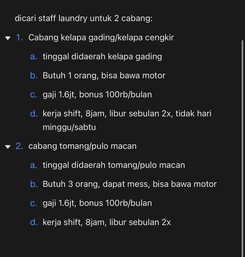 (LOWKER) DICARI 3 STAFF LAUNDRY