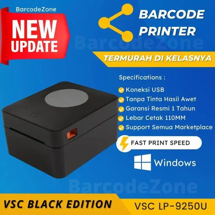 printer label thermal bluetooth VSC LP 9250UB 110mm a6 USB hitam