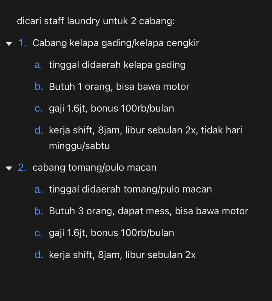 dicari Staff Laundry