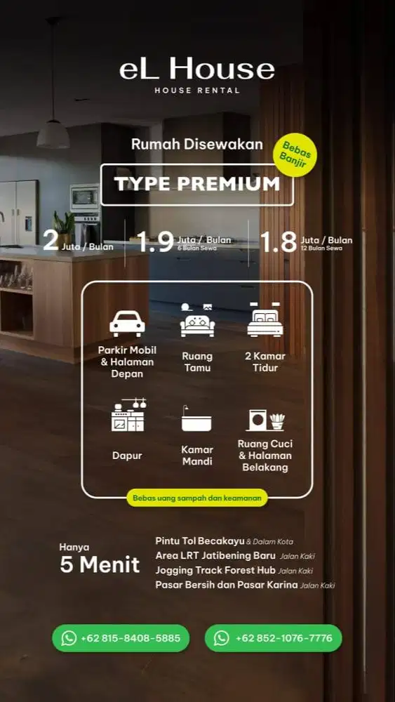 Rumah Premium Disewakan – eL House Jatibening