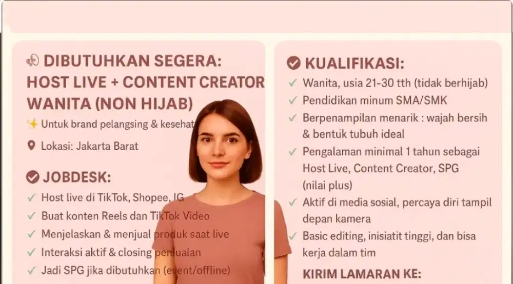 CONTENT CREATOR & LIVE HOST JAKARTA BARAT