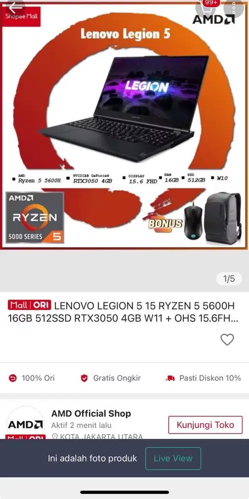 Jual Laptop Legion 5 15 Ryzen 5