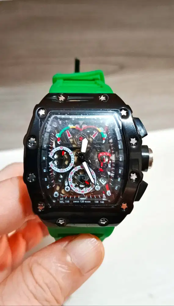 Jam tangan Richard Mille import tali hijau crono aktif mesin batt jpn