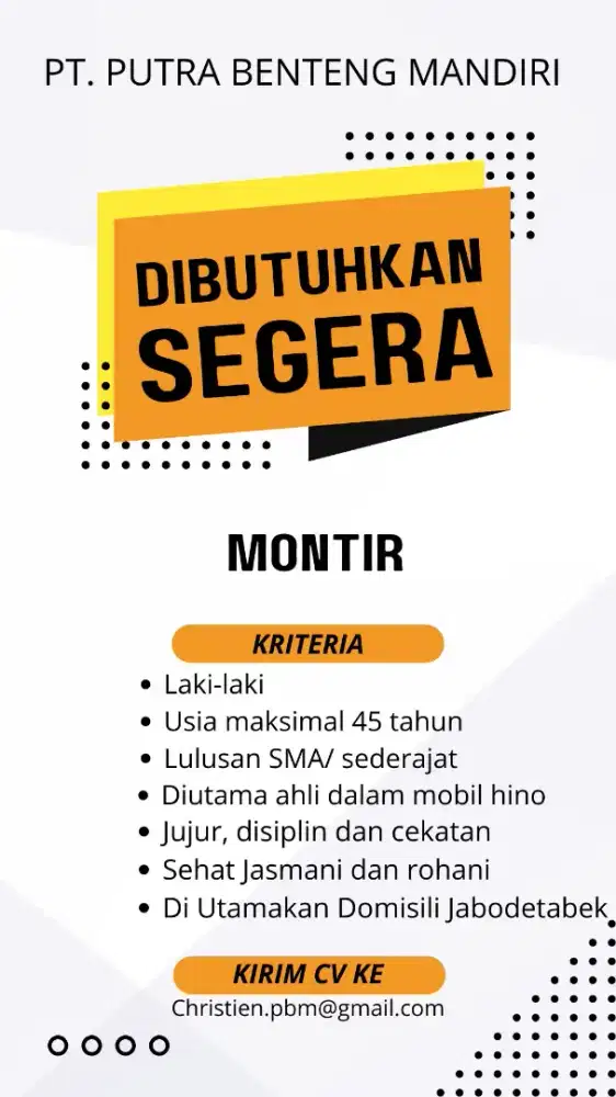Lowongan kerja Montir