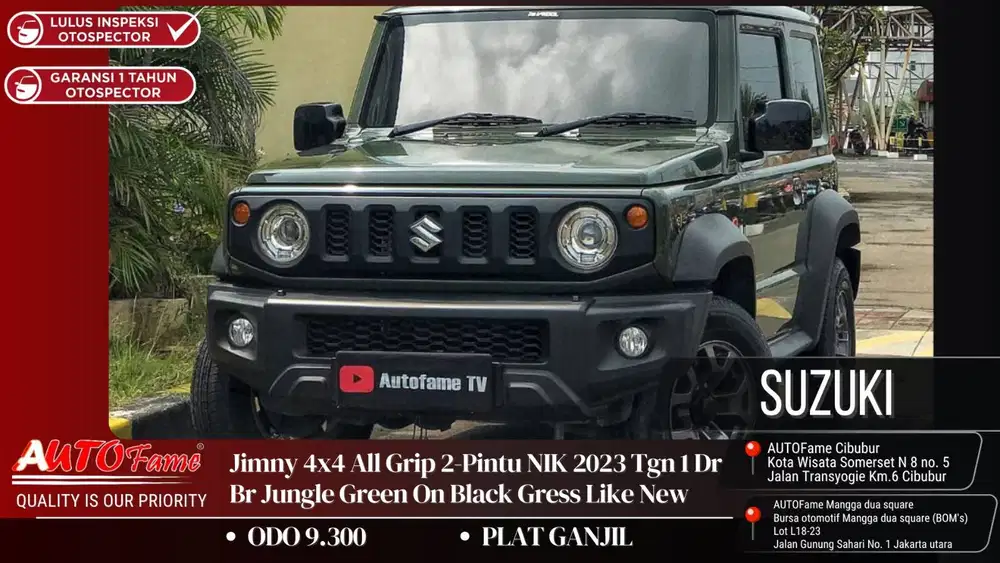 Suzuki Jimny 4x4 All Grip 3-Pintu NIK 2023 Tgn 1 Dr Br Jungle Green On