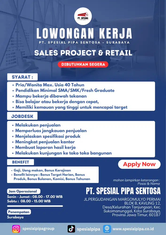 LOWONGAN KERJA SALES PROJECT & RETAIL