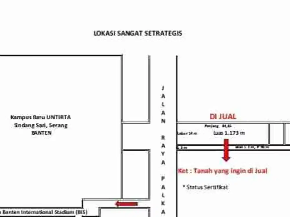 Tanah Pinggir Jalan Raya Palka Depan Untirta Sindangsari