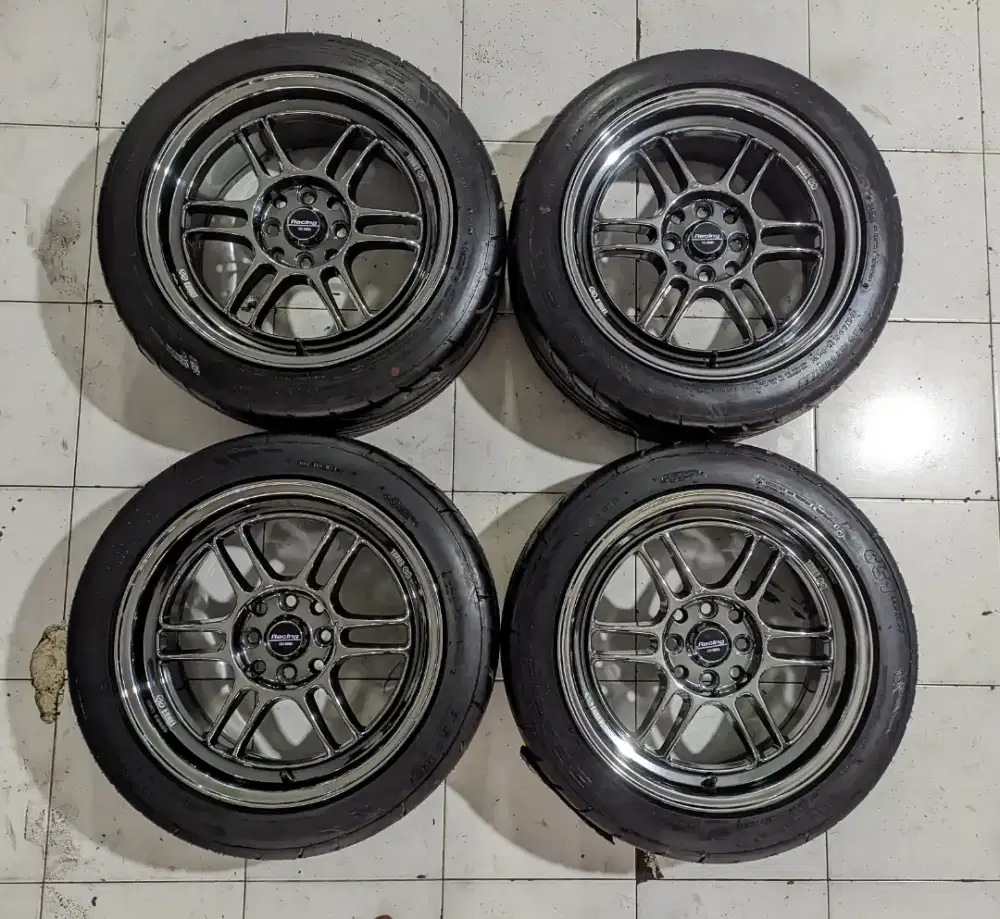 R16 Enkei Rpf1 BLackroom L7 Et40 4x100_114+Ban baru semi slick 651