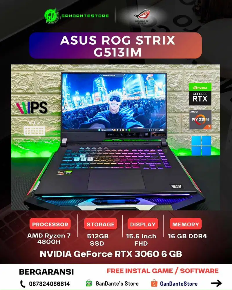 Asus ROG STRIX G15 G513IM R7 RTX 3060 12 GB Dual Graphic Gaming Desain