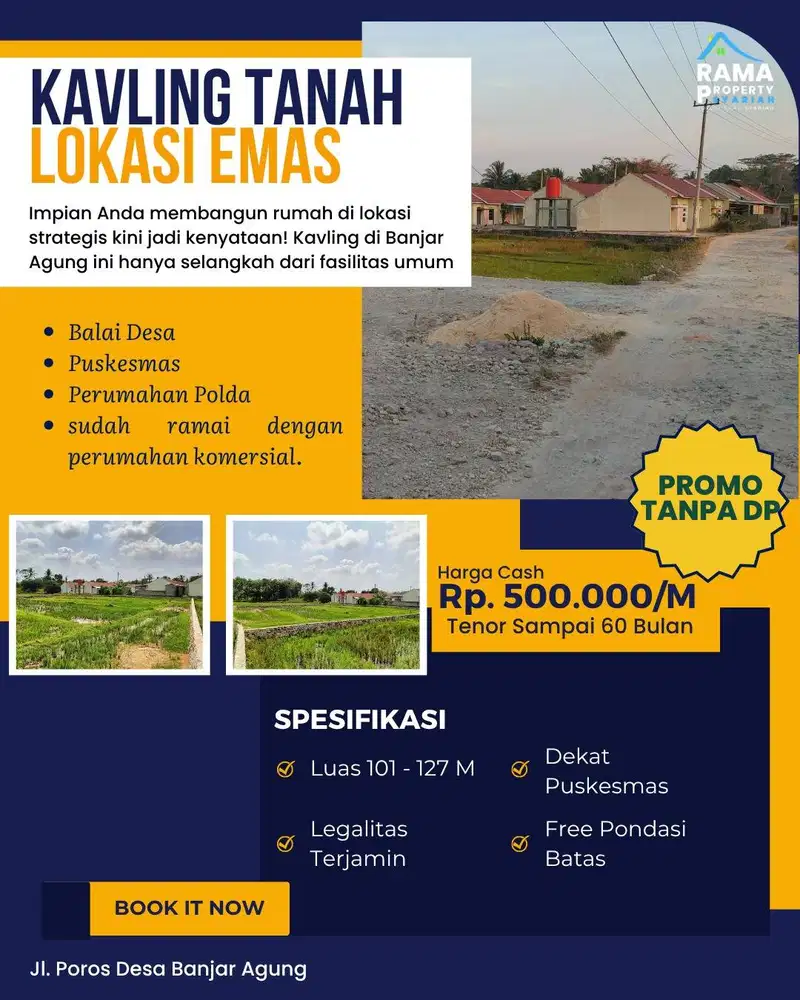 KAVLING BANJAR AGUNG DEKAT DENGAN FASILITAS DESA