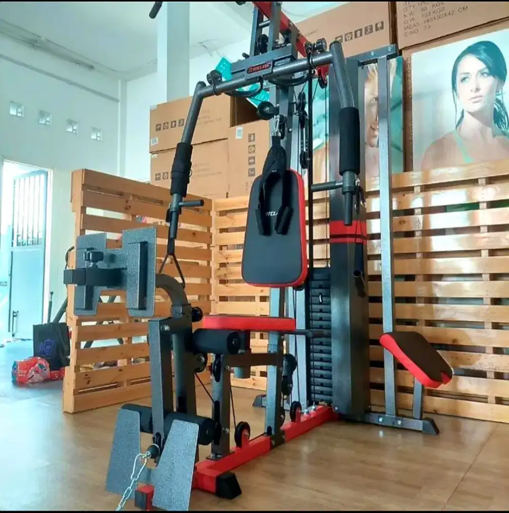 PROMO MURAH Home gym 1 sisi + leg press + arm preacher + beban 75KG