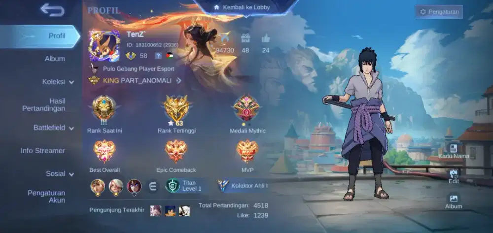 Akun mlbb legend Freya