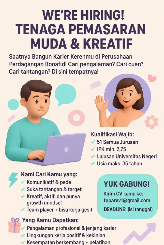 Dibutuhkan segera tenaga pemasaran