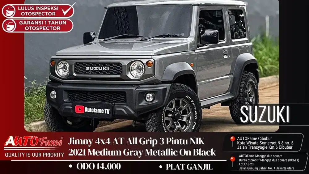 Suzuki Jimny 4x4 AT All Grip 3 Pintu NIK 2021 Medium Gray Metallic