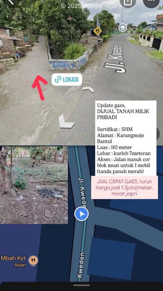 Tanah SHM 110M2 Lokasi Strategis - Free Balik Nama