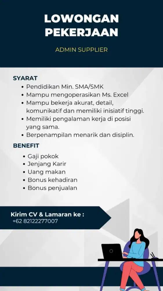 Di cari Admin laki2/wanita
