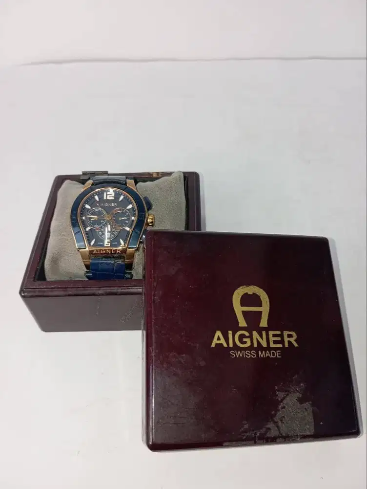 JAM TANGAN MERK AIGNER SWISS MADE BIRU KUNING