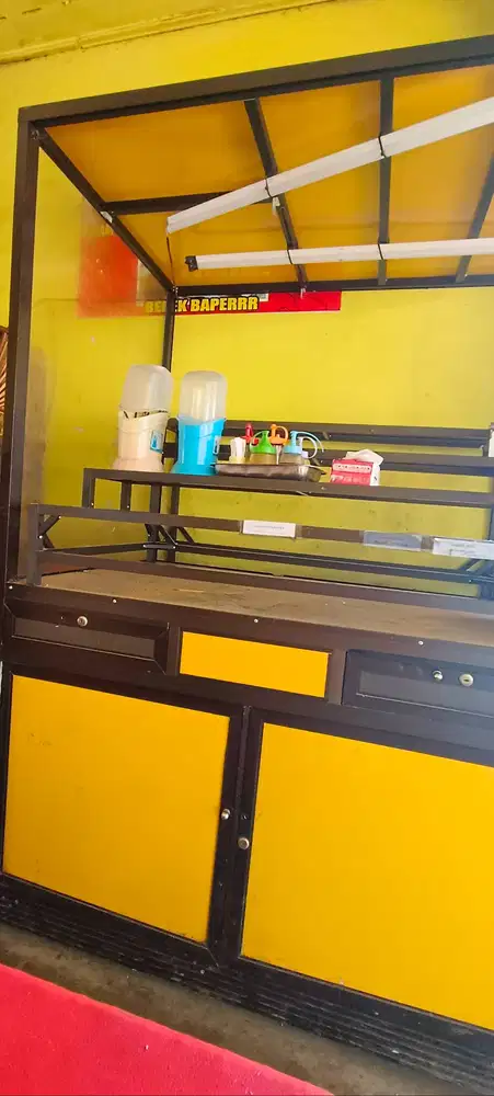 gerobak aluminium warna kuning ada rak portable ukuran 80 x 180 cm