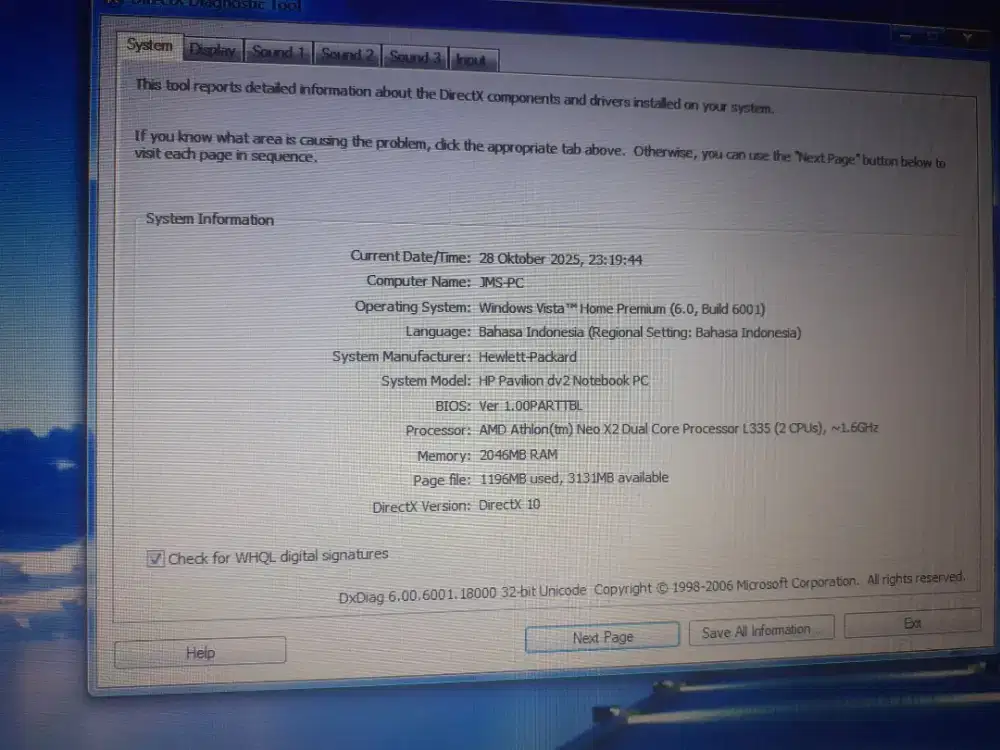 Laptop HP Pavilion Dv2