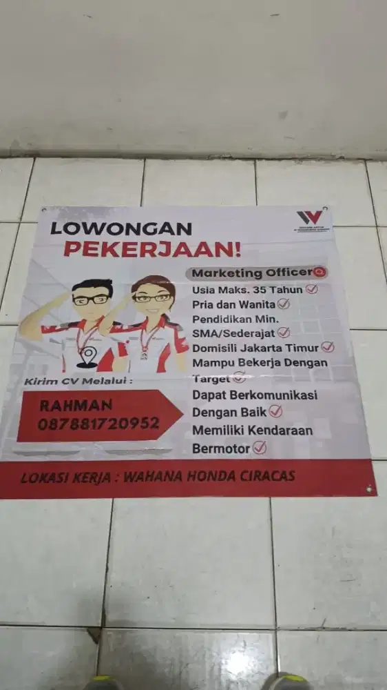 Di butuhkan sales marketing honda