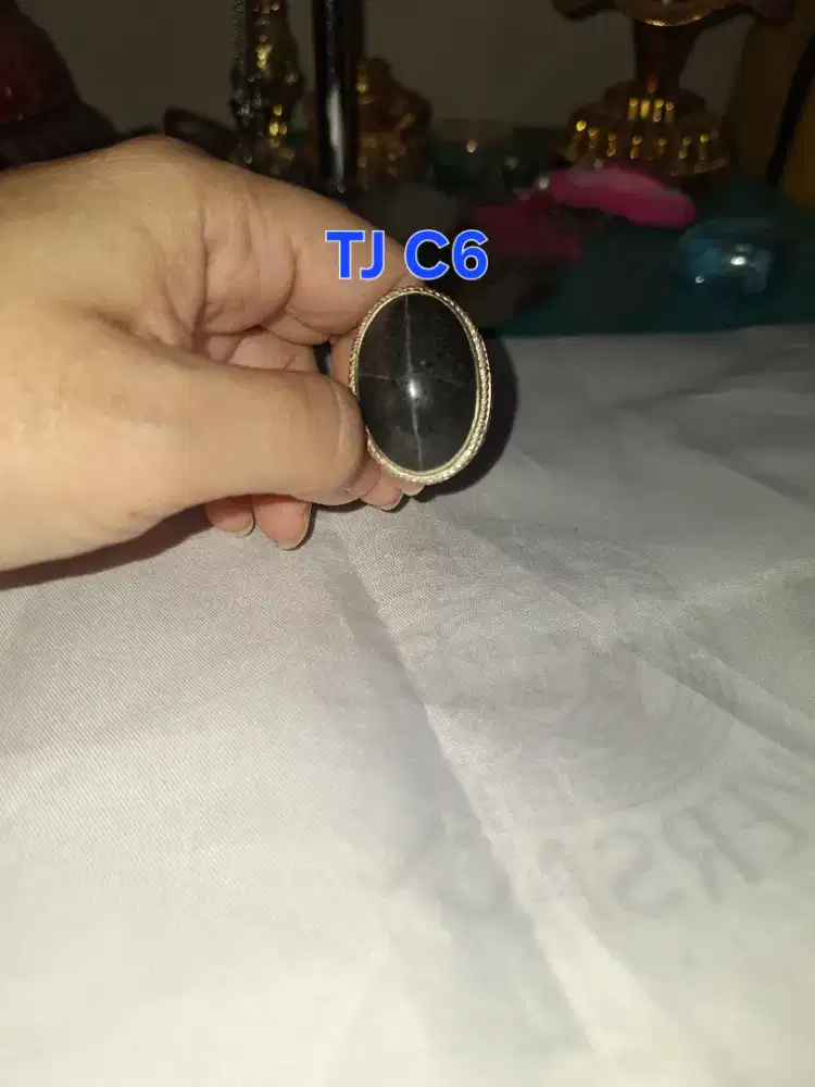 Batu cincin tapak jalak 
Hitam garis perak 
TJ c6 Ring perak alpaca 
B