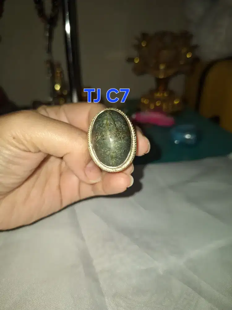 Batu cincin tapak jalak 
Hitam garis perak 
TJ c7 Ring perak alpaca