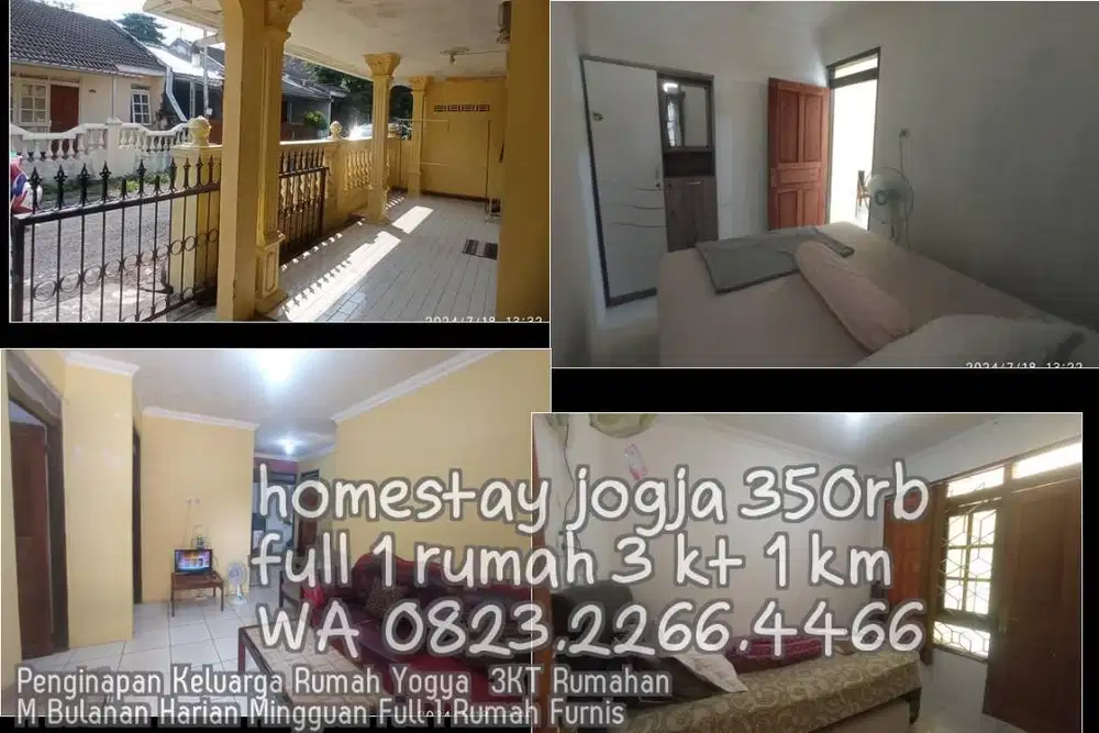 Penginapan Keluarga Rumah Yogya  3KT Rumahan M Bulanan Harian Mingguan
