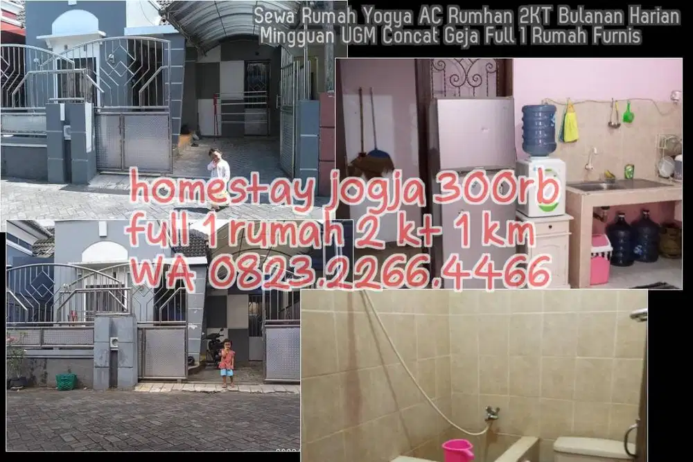 Sewa Rumah Yogya AC Rumhan 2KT Bulanan Harian Mingguan UGM Concat Geja