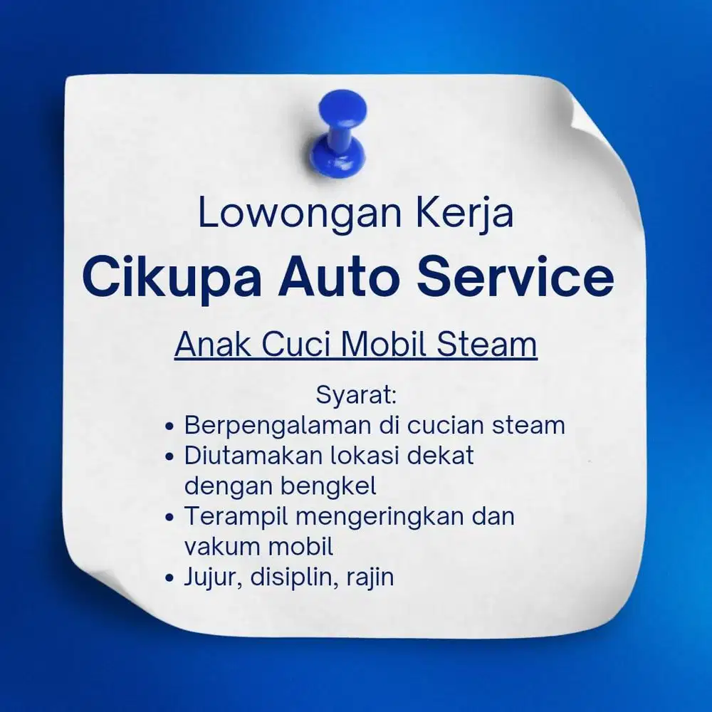 LOWONGAN KERJA CUCI STEAM