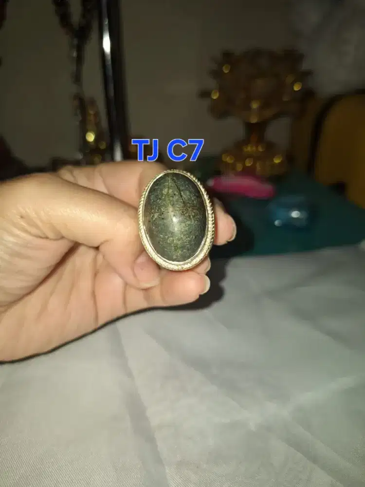 Batu cincin tapak jalak 
Hitam garis perak 
TJ c7 Ring perak alpaca